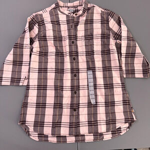 Carhartt Button Up Girls L Large 12 14 Shirt 3/4 sleeve Pink Plaid NWOT